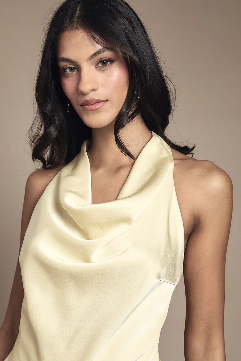 Petite Oasis Cowl Halterneck Satin Maxi Bridesmaid Dress - 3