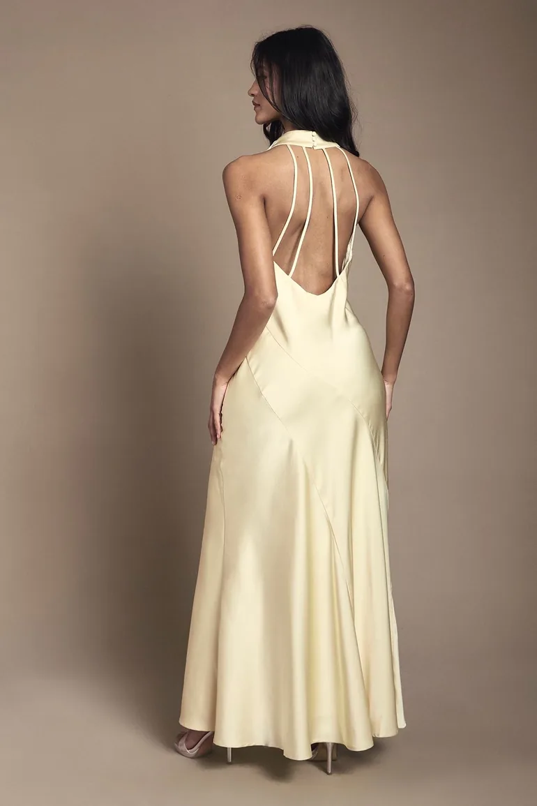 Petite Oasis Cowl Halterneck Satin Maxi Bridesmaid Dress - 2