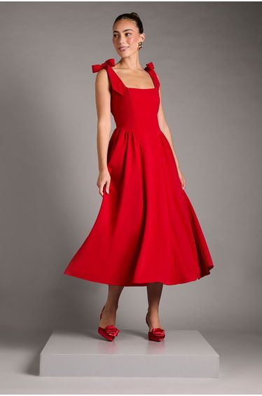 Sleeveless Crepe Dress With Bow Detail Straps