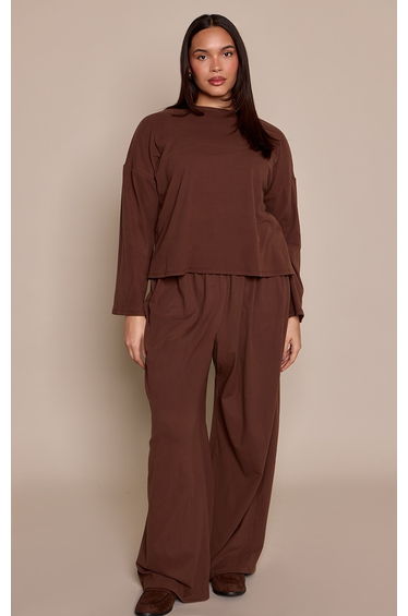 Plus Chocolate Soft Touch Oversized Long Sleeve Tshirt