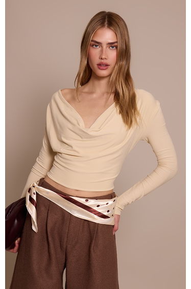 Stone Soft Touch Cowl Neck Long Sleeve Top