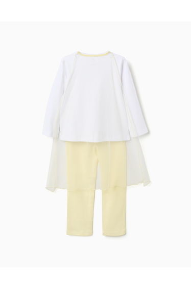 Long sleeve cotton pyjamas with removable cape for girls white/yellow