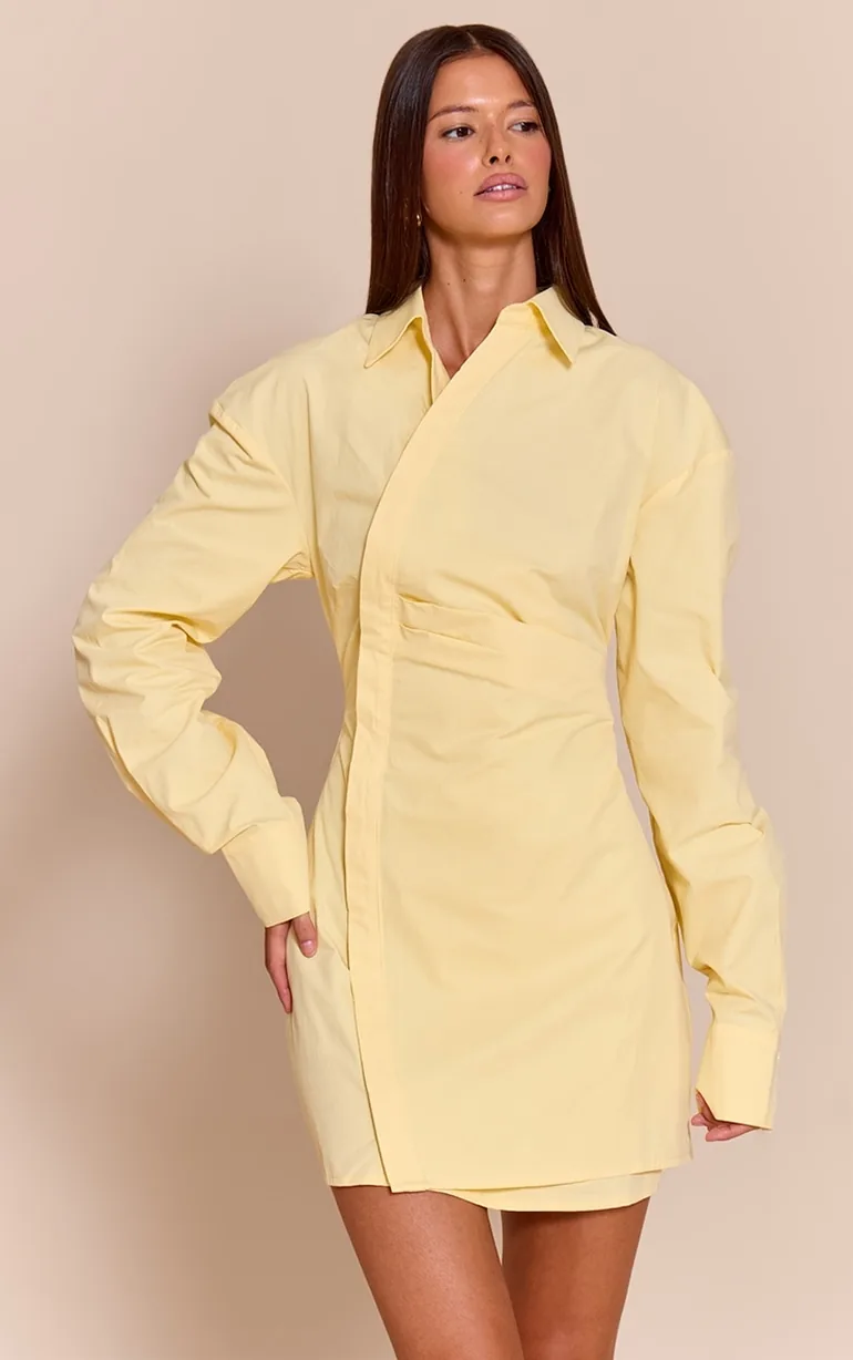 Lemon Asymmetric Button Down Long Sleeve Shirt Dress Prettylittlething Yellow : Holiday Dresses : VogaCloset Oman Lemon Asymmetric Button Down Long Sleeve Shirt Dress Prettylittlething Yellow : Holiday Dresses : VogaCloset Oman