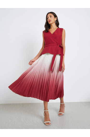 Women Ombre Look Pleated A-Line Midi Dress