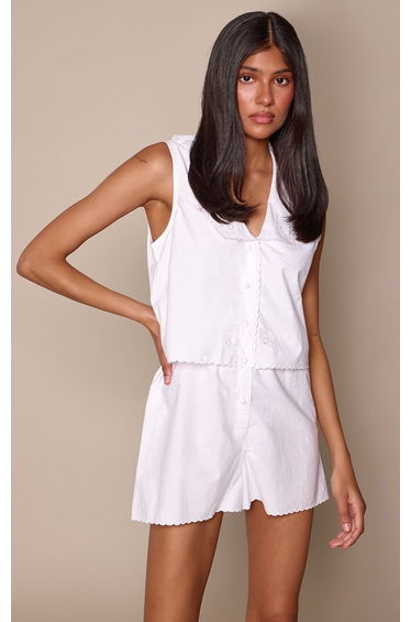 White Linen Look Collar Detail Playsuit
