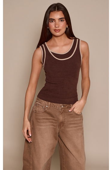 Chocolate Contrast Soft Stretch Vest Top