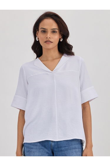 White Shawl Collar Top with 3/4 Sleeves