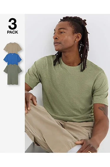 3 Pack Crew Neck T-Shirts Long - Marl