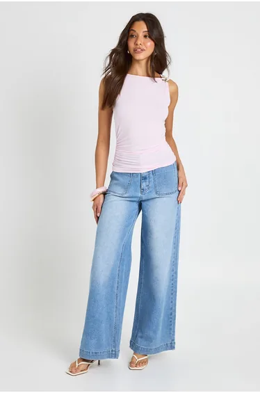 Ruched Top With Gold Trim - pink