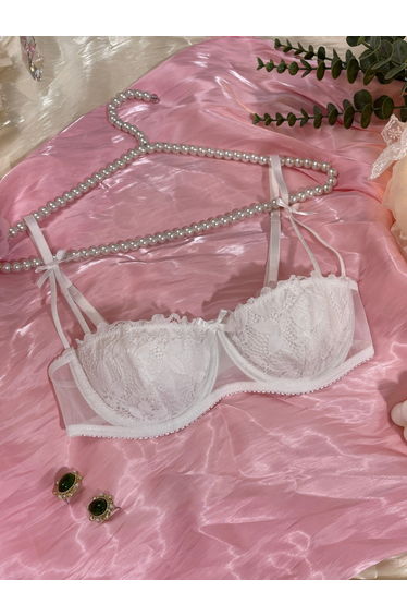 Floral Embroidered Lace Padded Wired Balconette Bra