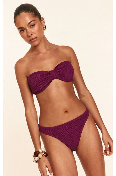 Purple Crinkle Bandeau Knot Front Bikini Top