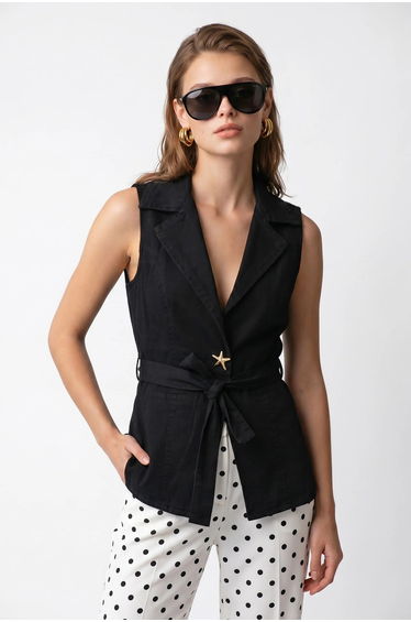 MIXRAY Cotton Poplin Belted Waistcoat