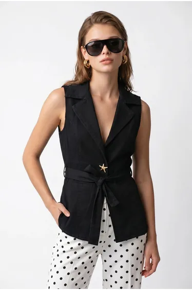 MIXRAY Cotton Poplin Belted Waistcoat