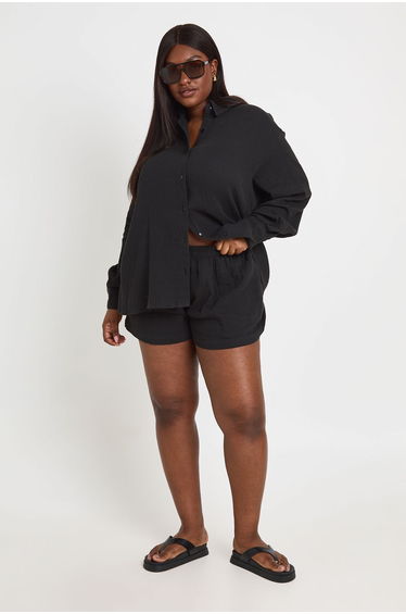 Plus Elasticated Waist Beach Short - black