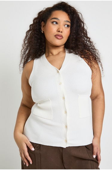 Plus Rib Knitted Waistcoat - cream