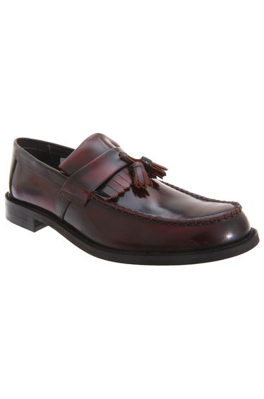Roamers Mens Toggle Saddle Hi-Shine Leather Loafers - Oxblood