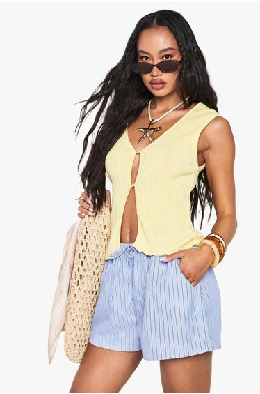 Button Front Rib Knitted Waistcoat - lemon