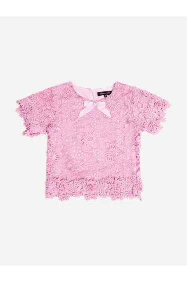 BCBGMAXAZRIA Girls Floral Lace Blouse in Pink