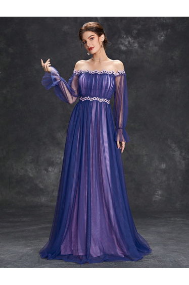 Leely Elegant Off The Shoulder Flare Sleeve A-line Party Dress