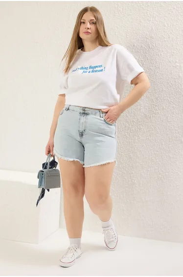 شورت برمودا ترينديول كيرف أزرق بقصة مستقيمة - للمقاسات الكبيرة