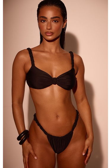 Black Ruched Bungee Strap Bikini Bottoms
