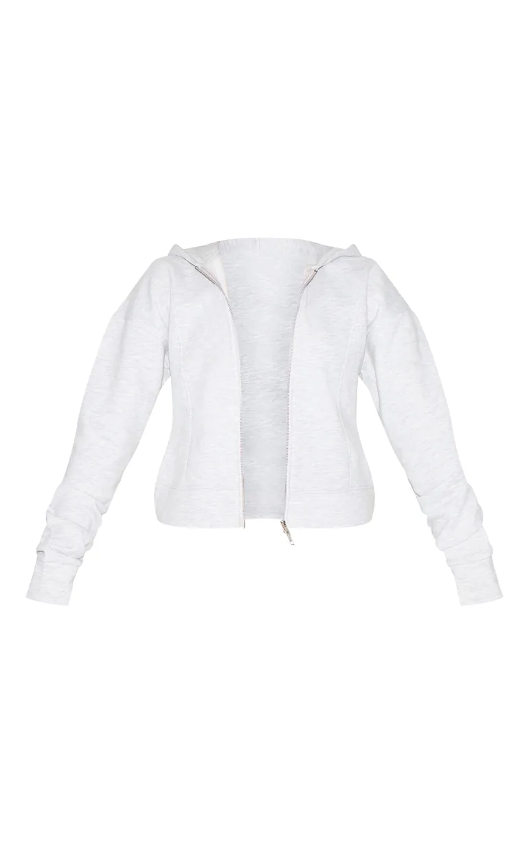 Tall Grey Marl Double Zip Cinched Hoodie - 4