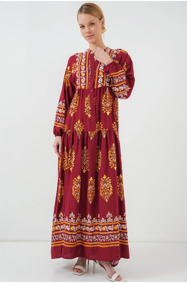 BDART Printed V-Neck Maxi Dress with Button Closure