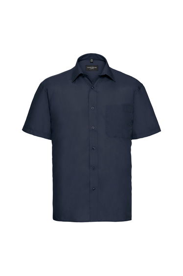 Russell Collection Mens Short Sleeve Poly-Cotton Easy Care Poplin Shirt - French Navy