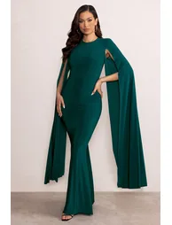 Kimmy | Bottle Green High Neck Maxi Dress with Floor Length Sleeves - 5