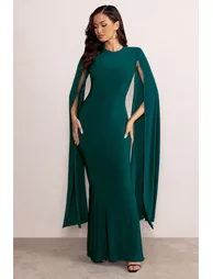 Kimmy | Bottle Green High Neck Maxi Dress with Floor Length Sleeves - 4