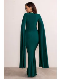 Kimmy | Bottle Green High Neck Maxi Dress with Floor Length Sleeves - 2