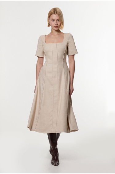 Herringbone Tailored Midi Dress