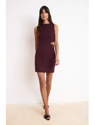 Claret Red Short Accessory Detail Mini Woven Dress