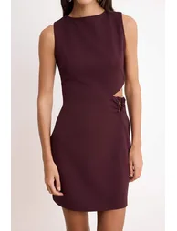 Claret Red Short Accessory Detail Mini Woven Dress - 2