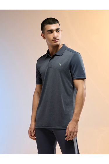 Men Grey Slim Fit Melange Polo
