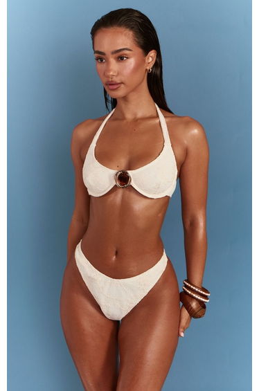 Cream Net Textured Resin Trim Underwired Bikini Top