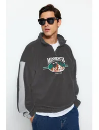 سويتشيرت فليس  بياقة عالية بسحاب بتطريز - 2