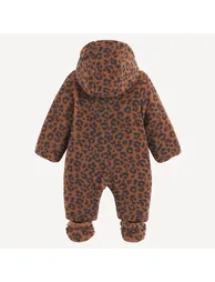 Leopard Print Sherpa Pramsuit with Hood - 2