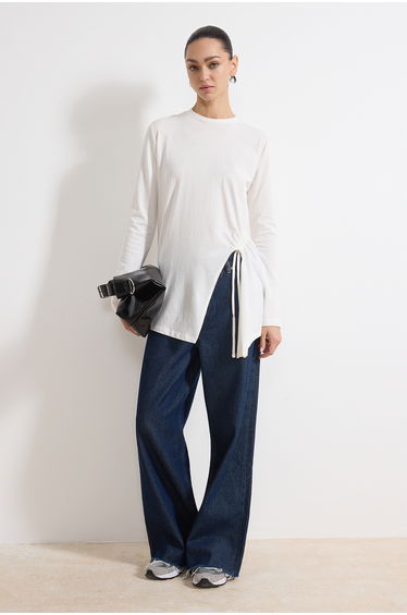 Ecru Regular Single Jersey Plain Knitted Ruched Detail