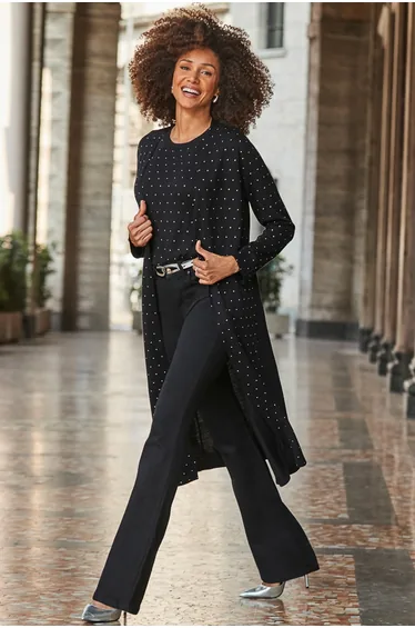 Black Embellished Longline Cardigan