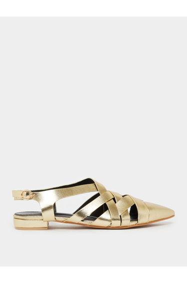 Women Gold Woven Slingback Flat Shoes