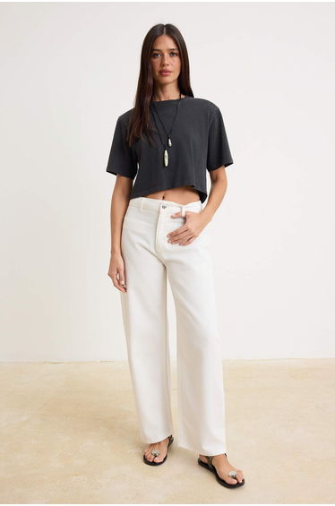 Ecru Khaki Pocket Detail TENCEL™ Mixed High Waist Baggy Jeans