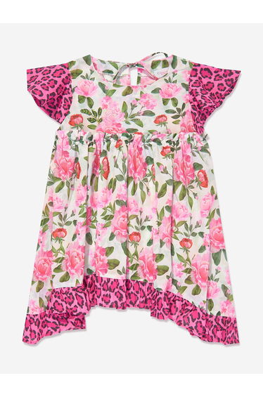 Selini Action Girls Floral And Leopard Dress in Multicolour