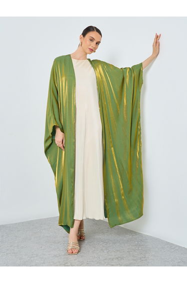 Metallic Batwing Sleeve Open Front Abaya