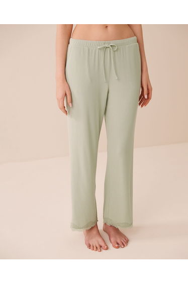 Ribbed Modal and Lace Trim Pants