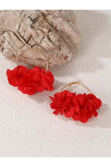Red Floral Decor Hoop Earrings
