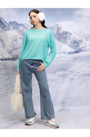 Solid Round Neck Sweater with Long Sleeves