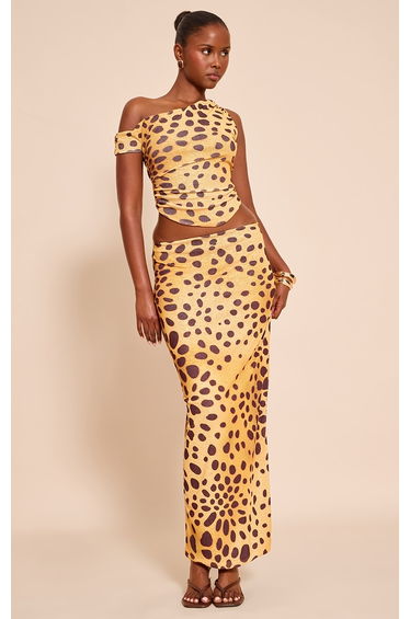 Yellow Leopard Print Onion Skin Low Rise Skirt