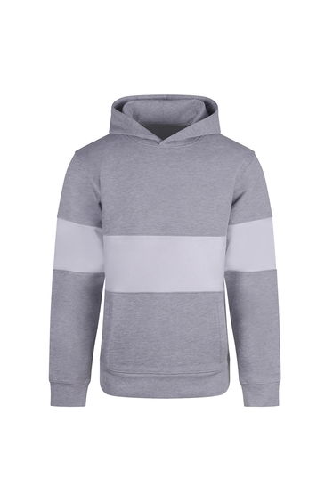 Front Row Panelled Heavyweight Hoodie - Heather Grey/White