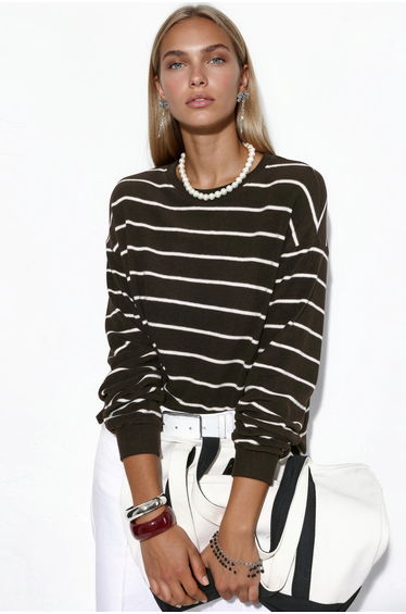 BUSEM Striped Ribbed Crew Neck Sweater